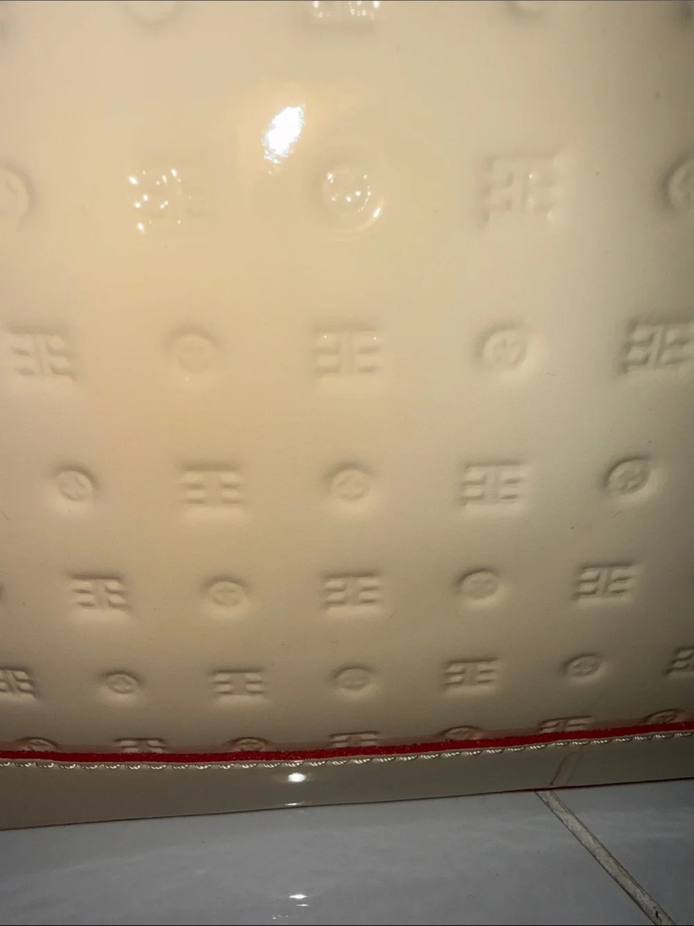 Arcadia Cream Patent Satchel with Red Trim